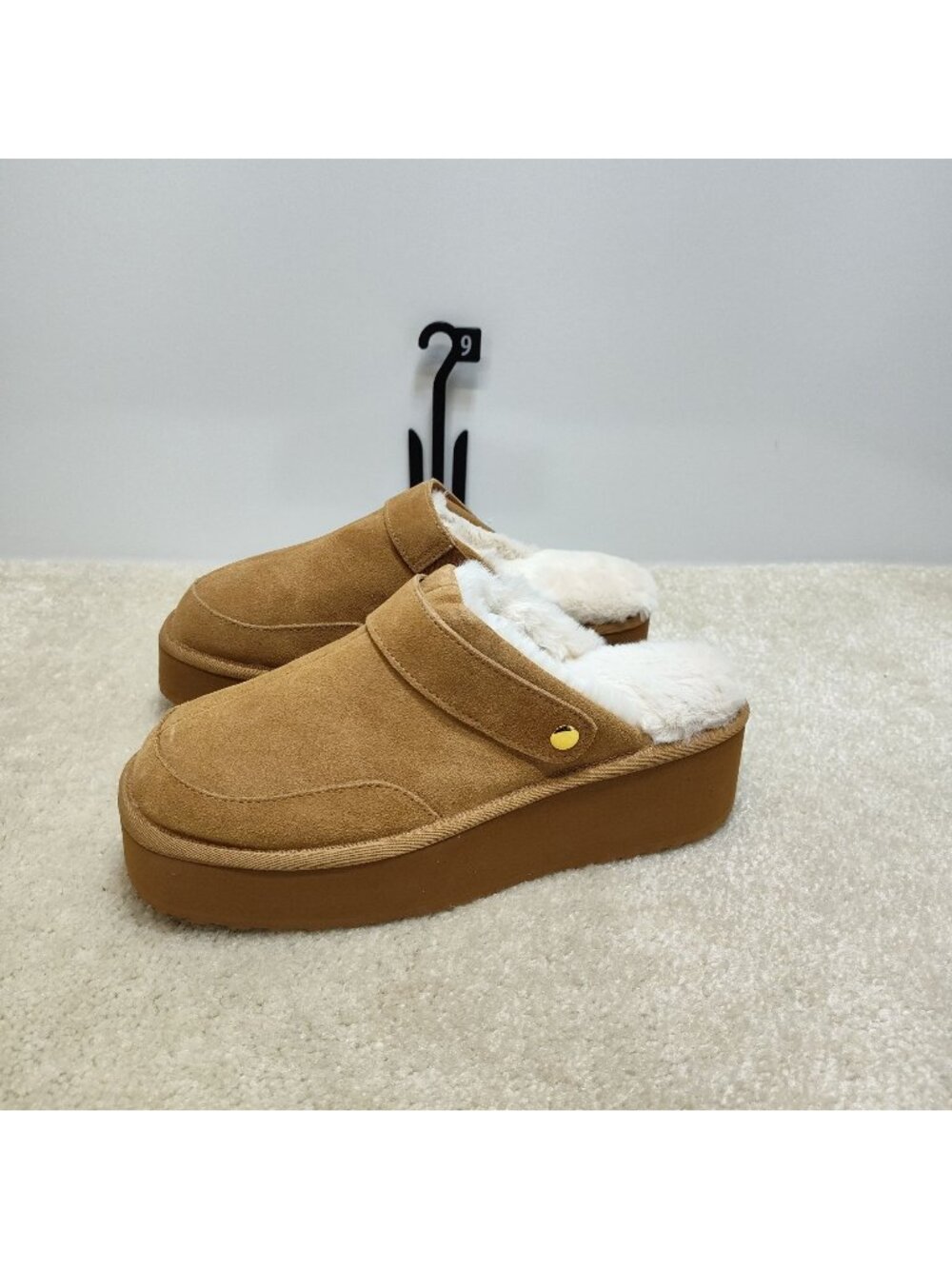 Joyspun Convert Clog Womens 9 Suede Platform Slippers Faux Fur Slides Mules NWT